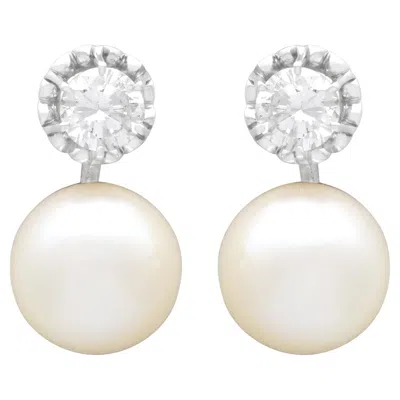 Pre-owned 1stdibs Vintage Cultured Pearl And 1.07 Carat Diamond, Platinum Earrings Circa 1950 In Multi