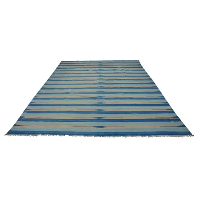 Pre-owned 1stdibs Vintage Dhurrie Rug With Blue And Beige Stripes Rug & Kilim