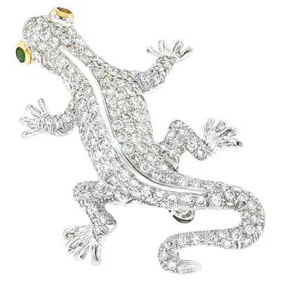 Pre-owned 1stdibs Vintage Diamond & Emerald Salamander Brooch – Platinum 900 – 2.26 In Green