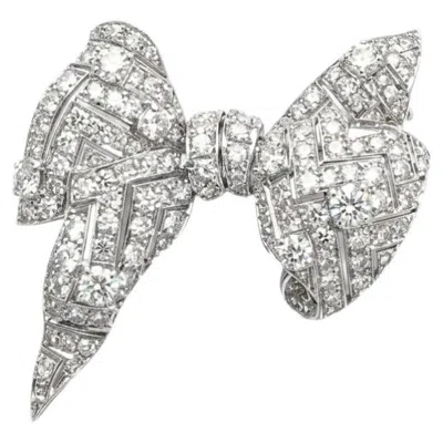 Pre-owned 1stdibs Vintage Diamond Bow Brooch In Platinum, 5.02 Carats Total In Multi