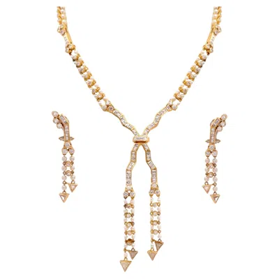 Pre-owned 1stdibs Vintage Diamond Double-strand Pearl 18k Gold Negligee Necklace And Earrings Set In Multi