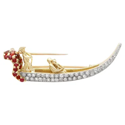 Pre-owned 1stdibs Vintage Diamond, Garnet And Ruby, Yellow Gold Gondola Brooch Circa 1950
