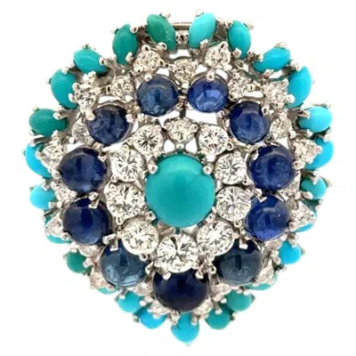 Pre-owned 1stdibs Vintage Diamond, Sapphire And Turquoise Platinum Cluster Pendant In Blue