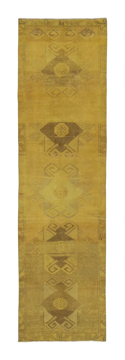 Pre-owned 1stdibs Vintage Distressed Turkish Runner With Diamond & Floral Medallions - Rug & Kilim In Brown
