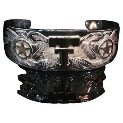 Pre-owned 1stdibs Vintage Edward Baird 925 Sterling Silver 14k Gold Texas Tech Cuff Bracelet 46.2g In Multi