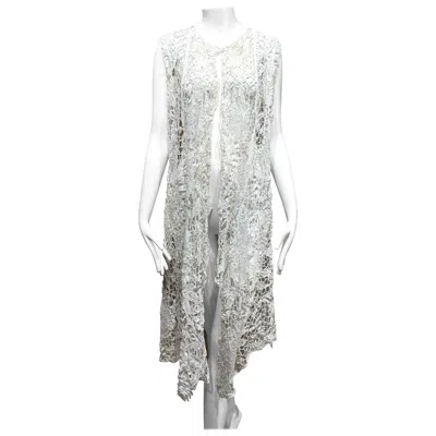 Pre-owned 1stdibs Vintage Edwardian Cream Embroidered Lace Tulle Vest Coat, Size M/l In White