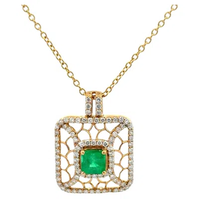Pre-owned 1stdibs Vintage Emerald And Rbc Diamond Gold Pendant Necklace Estate Fine Jewelry In Green