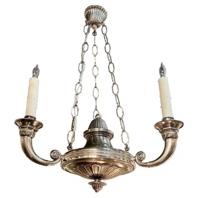 Pre-owned 1stdibs Vintage English Nickel Plated 3-light Chandelier In Brown