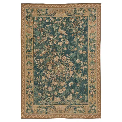 Pre-owned 1stdibs Vintage French Aubusson Handcrafted Wool Rug In Green With A Foliage Design