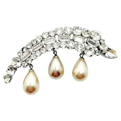 Pre-owned 1stdibs Vintage French Crystal & Pearl Droplet Brooch 1950s In Multi