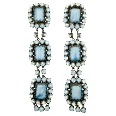 Pre-owned 1stdibs Vintage French Opaline Glass Shoulder Duster Earrings 1980s In Multi