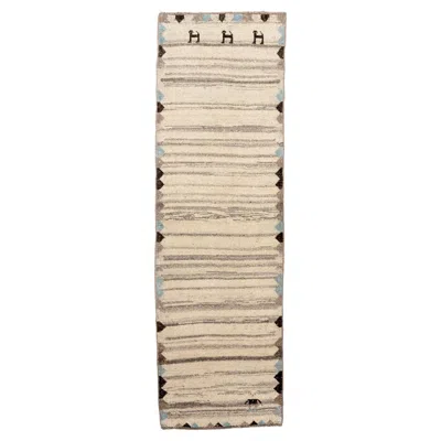 Pre-owned 1stdibs Vintage Gabbe Style Runner With Minimalist Striped Field In Sand