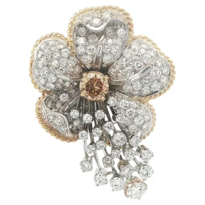 Pre-owned 1stdibs Vintage Gold & Platinum 5.50ctw Gia Fancy Diamond Shooting Flower Pendant Brooch In Multi