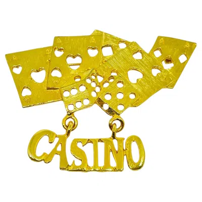 Pre-owned 1stdibs Vintage Gold Tone Casino Poker Playing Cards Gambling Designer Brooch In Multi