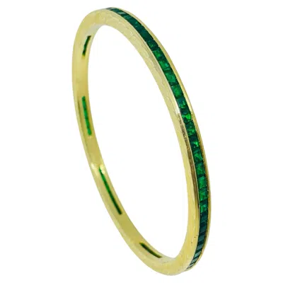 Pre-owned 1stdibs Vintage Gold Tone Emerald Green Rhinestones Designer Bangle Bracelet