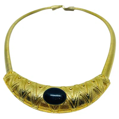 Pre-owned 1stdibs Vintage Gold Tone Etruscan Black Cabochon Omega Chain Designer Necklace