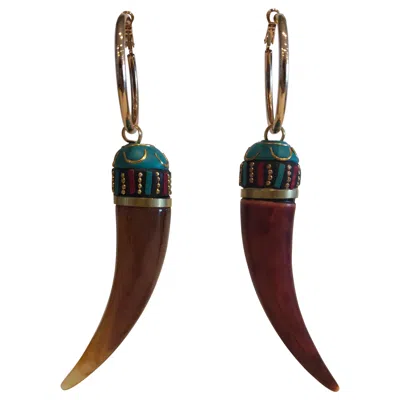 Pre-owned 1stdibs Vintage Gold Tone Hoop Earrings With Stones, Unisex, Circa 1990 In Multi