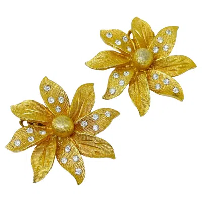 Pre-owned 1stdibs Vintage Gold Tone Rhinestones Flower Designer Clip On Earrings In Multi