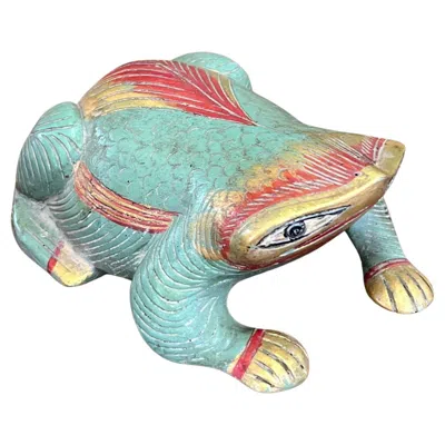 Pre-owned 1stdibs Vintage Hand Carved And Hand Painted Wooden Frog Figurine In Brown