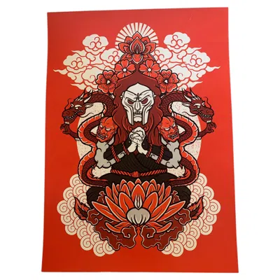 Pre-owned 1stdibs Vintage Hand Screen Printed Poster By Tattoo Artist Hori Chou. In Red