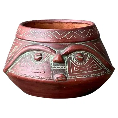 Pre-owned 1stdibs Vintage Handcrafted Ceramic Tribal Bowl In Brown