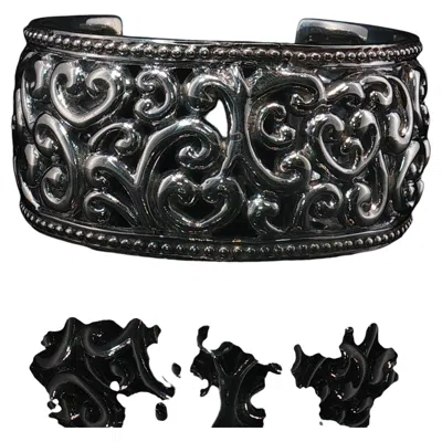Pre-owned 1stdibs Vintage Heavy Sterling Silver 925 Openwork Scroll Cuff Bracelet Beaded 86.6g In Multi