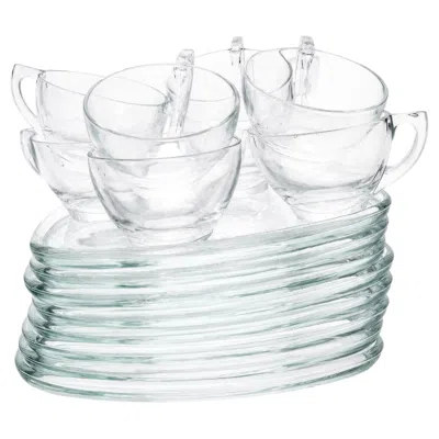 Pre-owned 1stdibs Vintage Indiana Glass Snowflake Snack Set, Eight Cups & Trays, 1950s In Gray