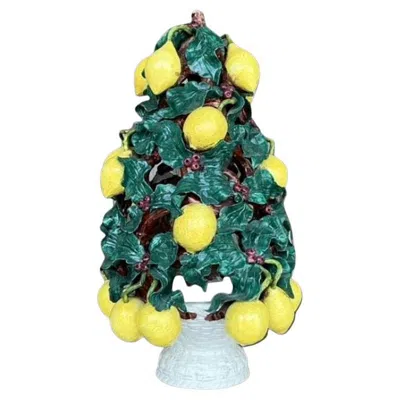 Pre-owned 1stdibs Vintage Italian Glazed Ceramic Lemon Topiary In Blue