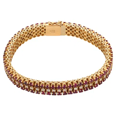 Pre-owned 1stdibs Vintage Italian Ruby Diamond 14k Yellow Gold Line Bracelet
