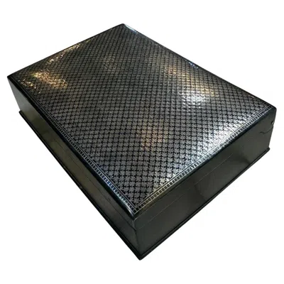 Pre-owned 1stdibs Vintage Italian Silver-plated Guilloché Playing Card Box In Black