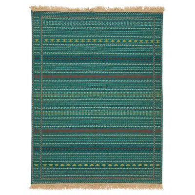 Pre-owned 1stdibs Vintage Kilim-style Teal Geometric Flatweave Rug, 4'11" X 6'7" In Green