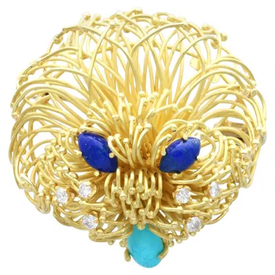 Pre-owned 1stdibs Vintage Lapis Lazuli, 0.70 Carat Turquoise And 0.18 Carat Diamond Brooch In Multi