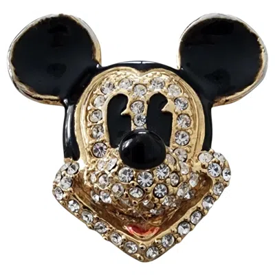 Pre-owned 1stdibs Vintage Mickey Mouse Rhinestone Brooch Gold Tone Black Enamel Disney Pin