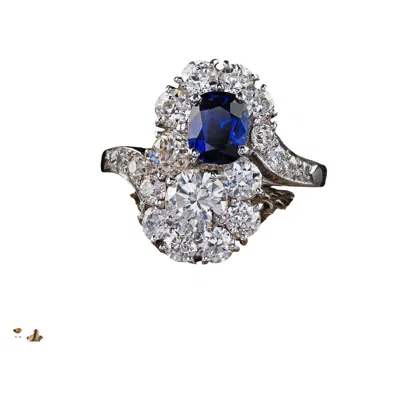 Pre-owned 1stdibs Vintage Mid Century Platinum Burma No Heat Sapphire Diamond Ring - Agl In Blue