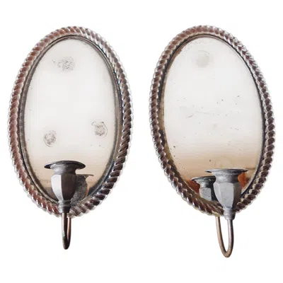Pre-owned 1stdibs Vintage Mid-century Modern Candle Sconces, Glass & Metal, France, Pair In Brown