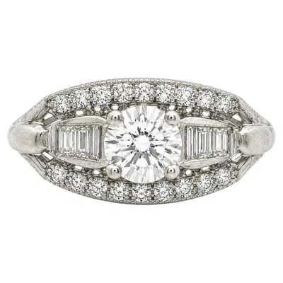 Pre-owned 1stdibs Vintage Midcentury White Gold 1.3ctw Diamond Solitaire W/ Baguette Sides Ring