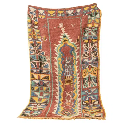 Pre-owned 1stdibs Vintage Moroccan Azilal Berber Rug High Atlas Mountains Red Yellow Green Beige