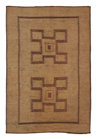 Pre-owned 1stdibs Vintage Moroccan Tuareg Mat Twin Geometric Medallions In Beige & Red-rug & Kilim In Brown