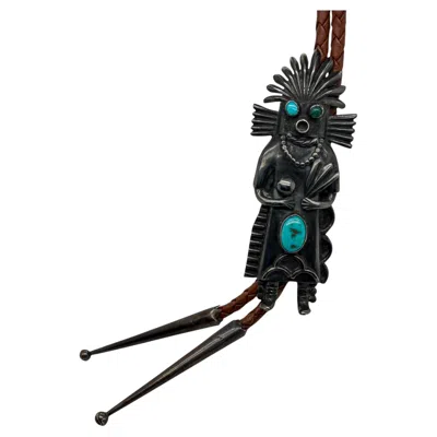 Pre-owned 1stdibs Vintage Native American Sterling Silver Turquoise Katsina Figure Bolo Tie In Multi