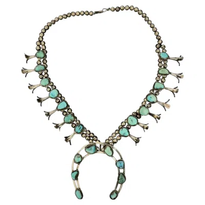 Pre-owned 1stdibs Vintage Native American Turquoise Navajo Squash Blossom Sterling Silver Necklace In Multi