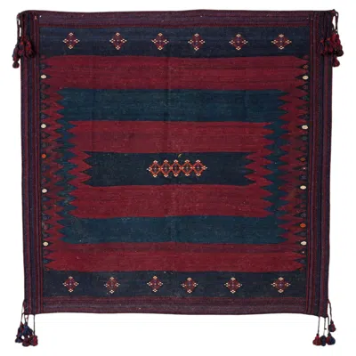 Pre-owned 1stdibs Vintage Nomadic Kilim Rug Burgundy And Indigo, Geometric Flatweave, 66.9 X 69 In In Red