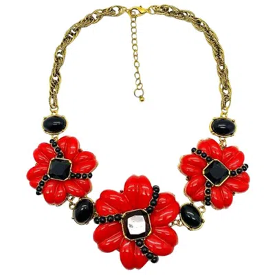 Pre-owned 1stdibs Vintage Oscar De La Renta Red And Black Floral Statement Necklace 2000s