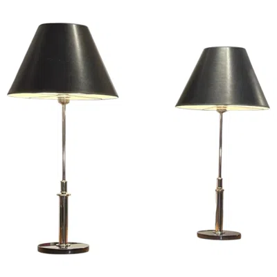 Pre-owned 1stdibs Vintage Pair Of Minimalist Nickel Plated Table Lamps, Circa 1980s In Black