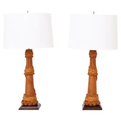 Pre-owned 1stdibs Vintage Pair Of Table Lamps Wrapped In Rope In White