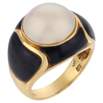 Pre-owned 1stdibs Vintage Pearl Onyx 14k Yellow Gold Ring