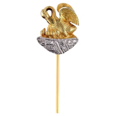 Pre-owned 1stdibs Vintage Pelican In Her Piety Stickpin Of 14k Gold, Circa 1940 In Multi