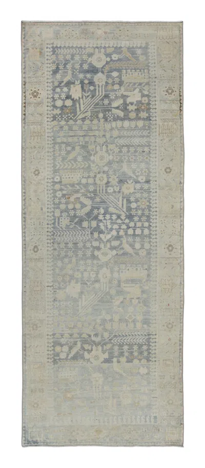Pre-owned 1stdibs Vintage Persian Runner With Flora & Fauna Play In Beige & Blue - Rug & Kilim