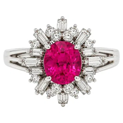Pre-owned 1stdibs Vintage Platinum 1.43ctw Gia Burma No Heat Vivid Pink Sapphire W/ Diamond Ring