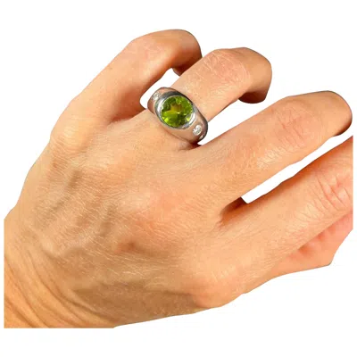 Pre-owned 1stdibs Vintage Platinum 1940's French Peridot & Diamond Ring In Multi