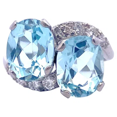 Pre-owned 1stdibs Vintage Platinum Aquamarine & Diamond Moi Et Toi Ring In Multi